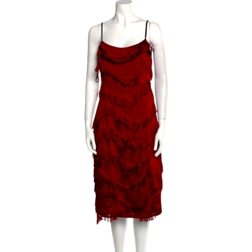 New Rene Ruiz Red Fringed Flapper Style Evening Cocktail Dress